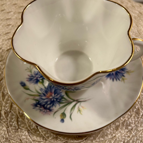 Vintage Crown Staffordshire Fine Bone China Blue Floral Teacup and Saucer - Engl - Picture 5 of 12
